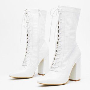 Nasty Gal White Crop Lace Up Heeled Boots